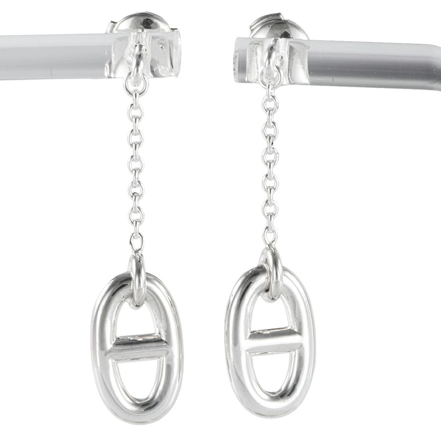 HERMES Farandole Earrings Chain Dunker Earrings MM Medium Model Silver Second Ha
