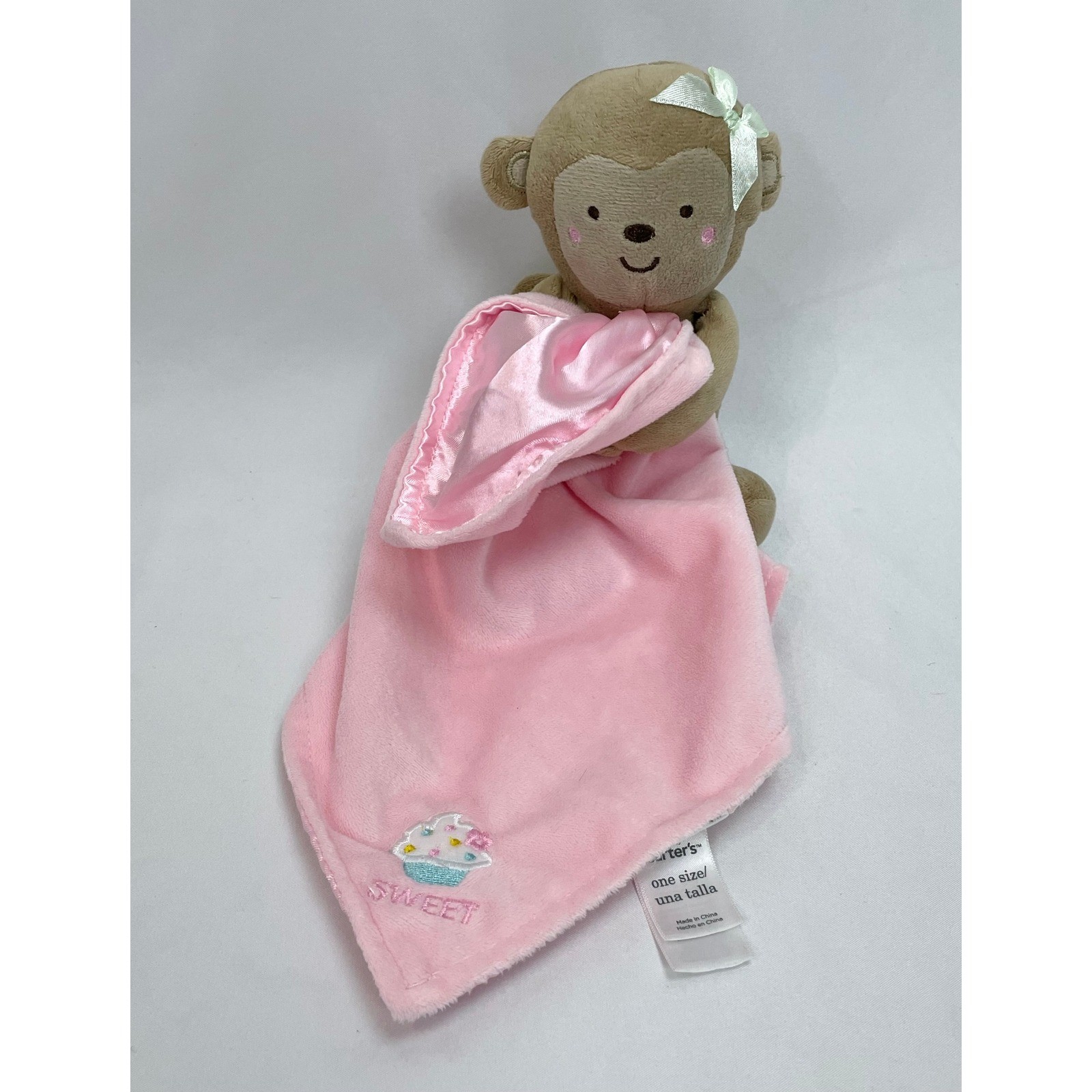 Carter's Child of Mine Brown Monkey Pink Blanket Lovey Sweet Cupcake Rattle