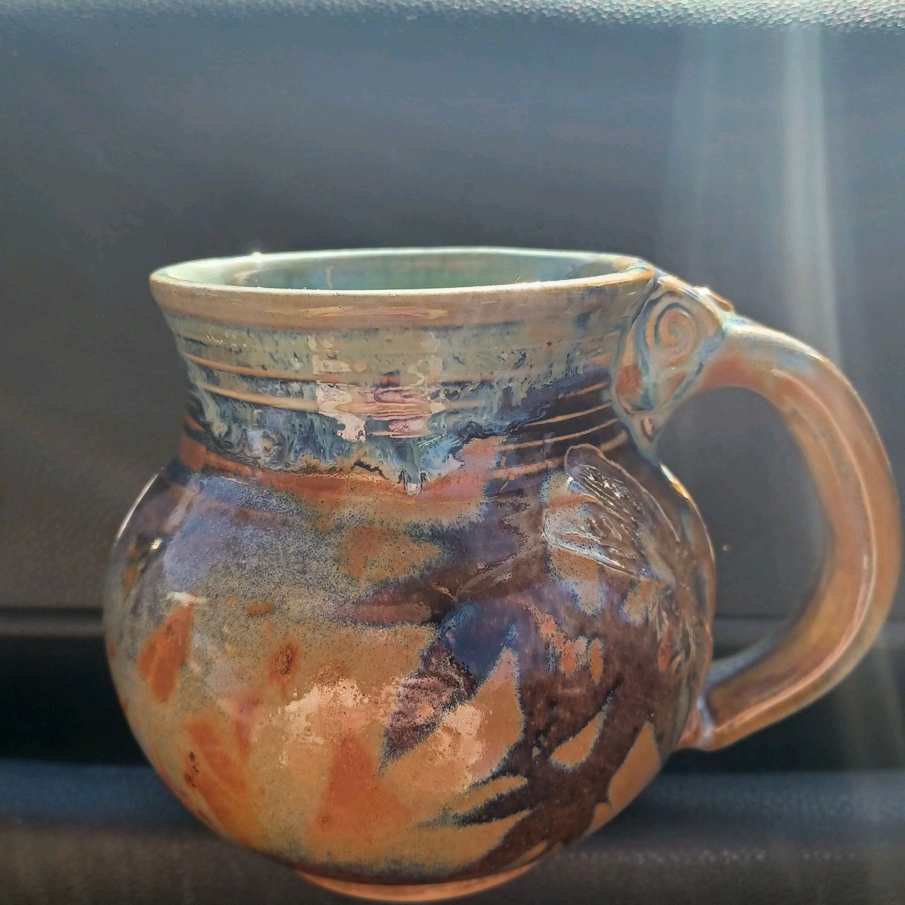 Signed Affinity Beautiful Pottery Style Mug with Dragonfly Embossed