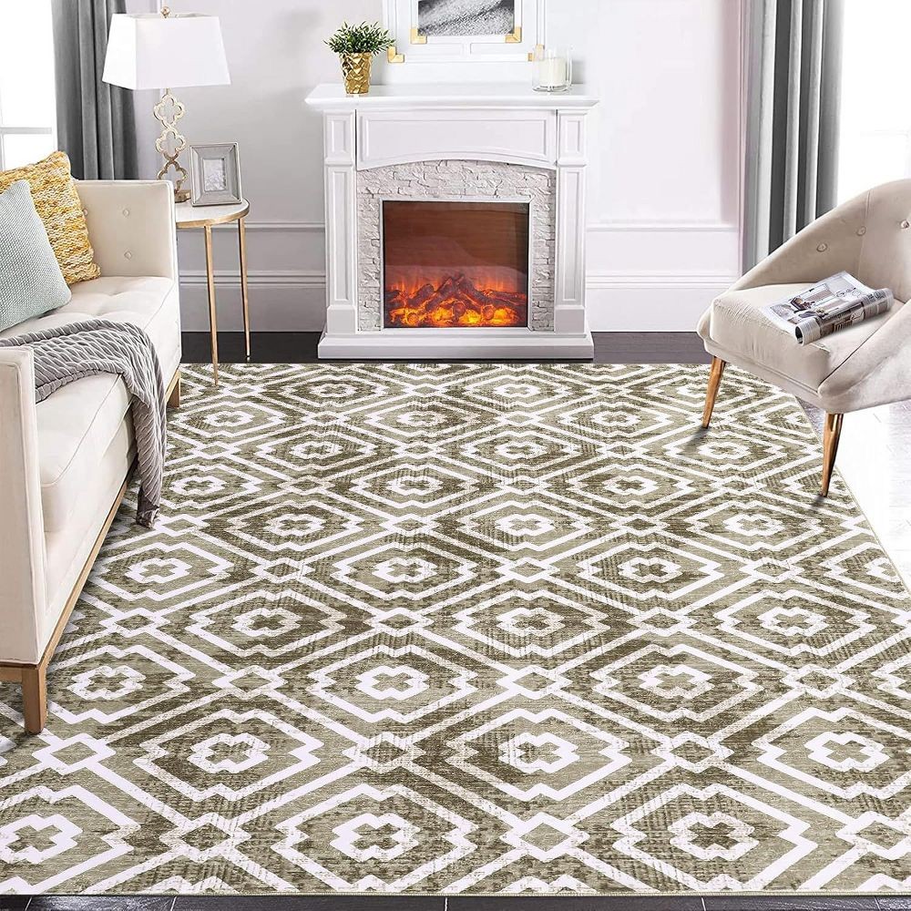 Acekool Washable Area Rug, Modern Geometric Non-Slip Soft Low Pile