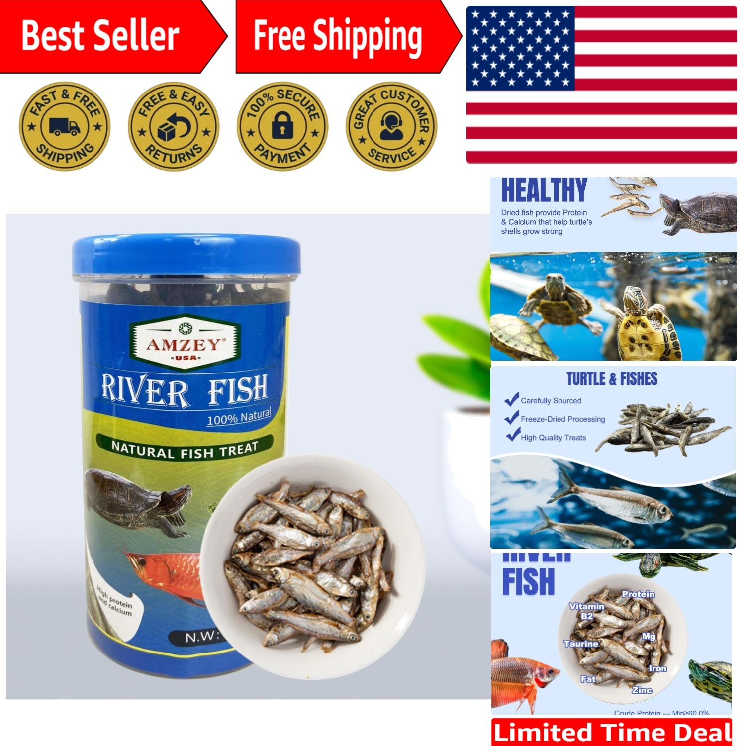 2.3 oz Wild-Caught Dried Fish - Nutritious Food for Turtles, Reptiles & More