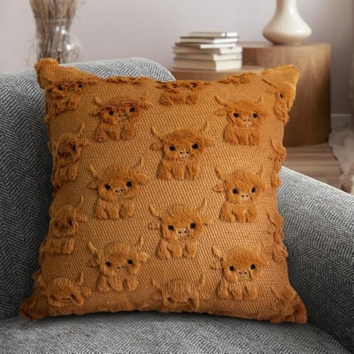 Highland Cow Throw Pillow Covers 18x18 Cow Home Decor Brown Cattle Pillowcases