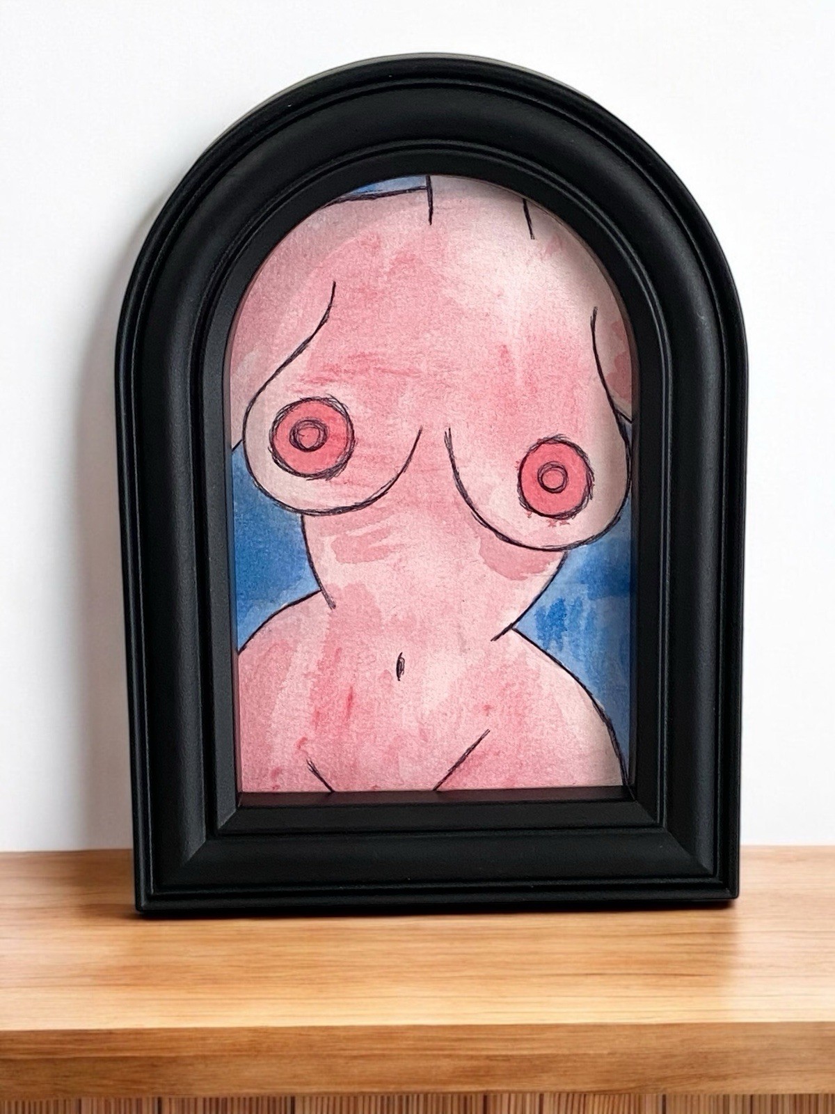 Original Painting Art Woman In Pink Ooak Framed Human Body Female Study Form