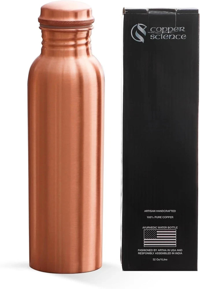 34oz Pure Copper Water Bottle - Handmade w/ Smooth Finish - Ayurvedic Health