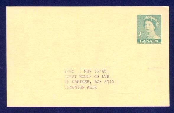 CANADA 2c KARSH POSTAL CARD EDMONTON JOURNAL SUBSCRIPTION