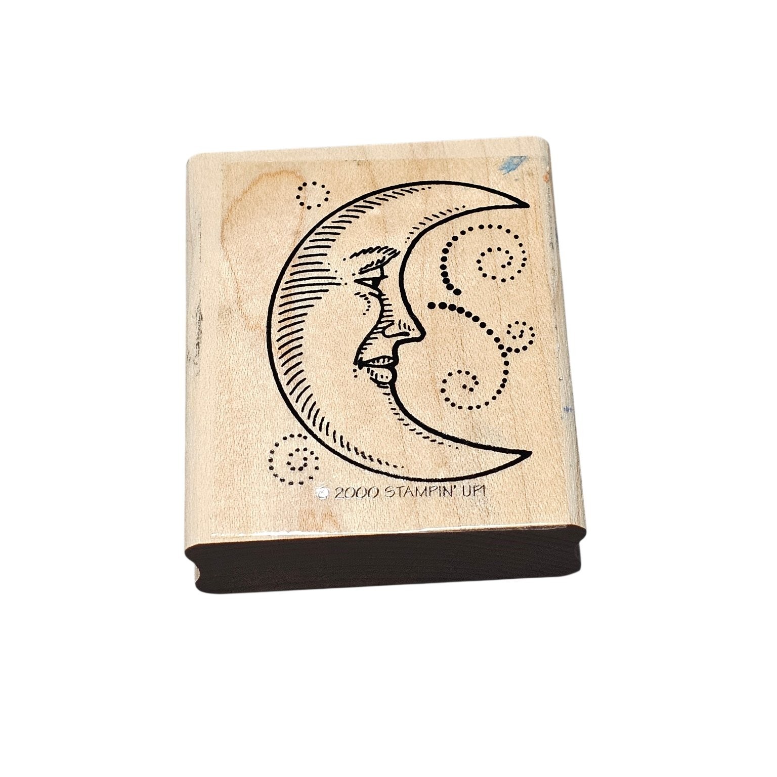 Stampin' Up! Wood Mounted Rubber Stamp Moon Face 2000 Vintage