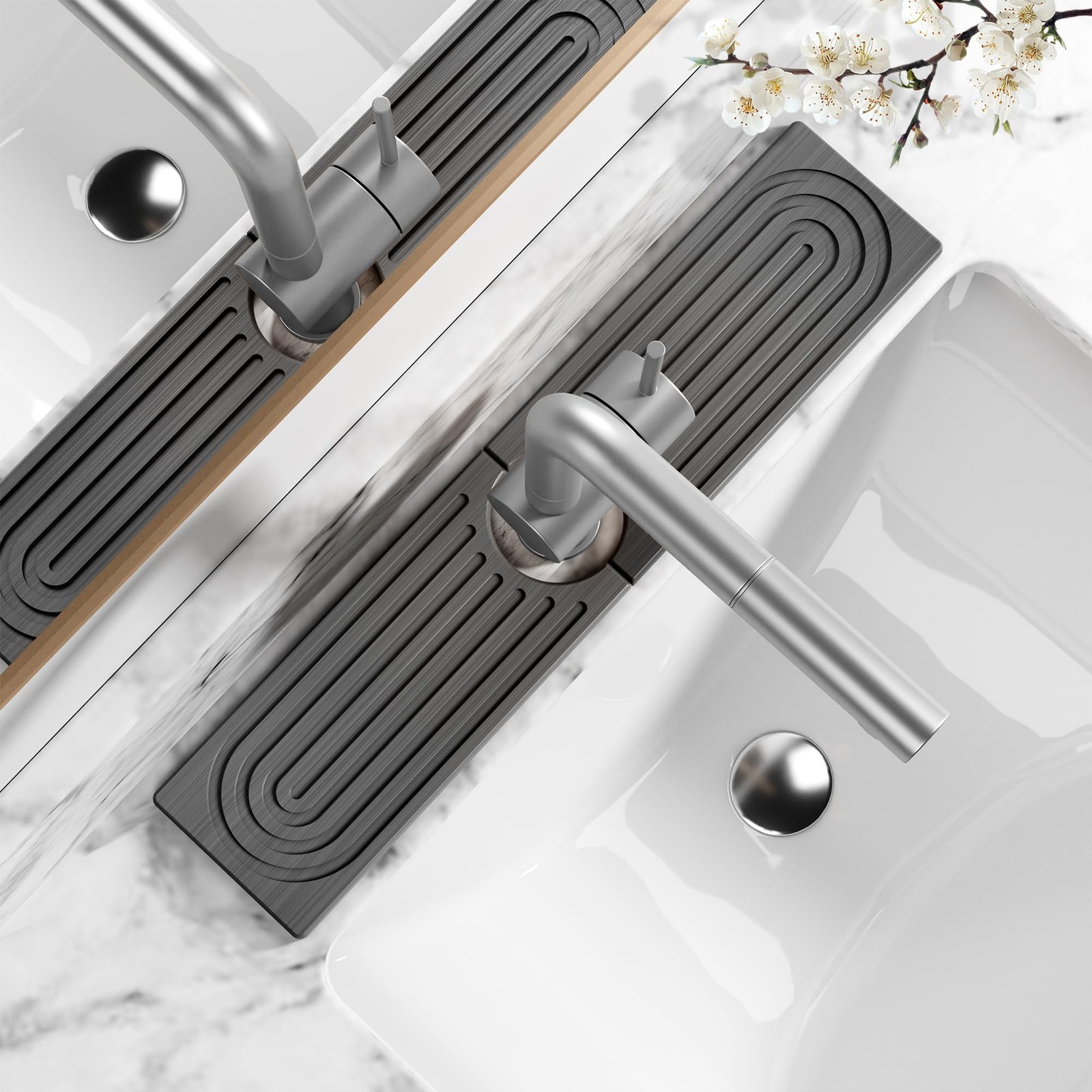 MAGKOTA Stone Faucet Mat for Kitchen Sink - Quick Dry 20" x 4", Dark Gray 