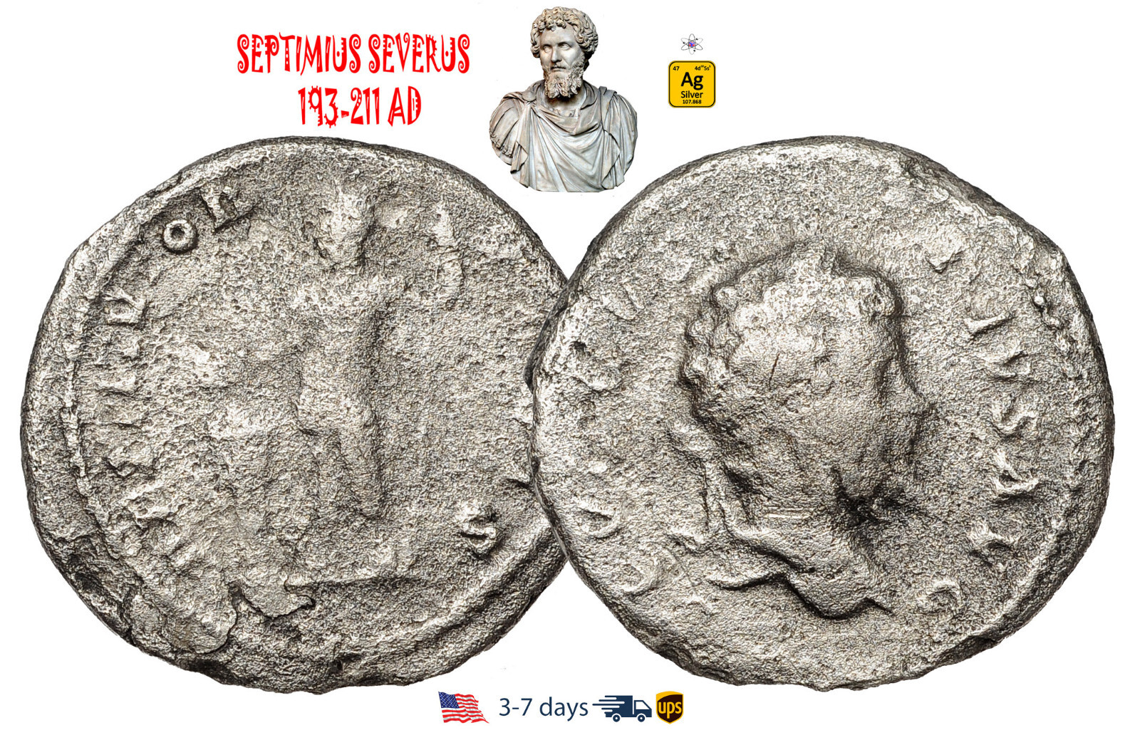 Ancient Roman Empire Coin Silver Denarius Septimius Severus 193 - 211 AD #31266