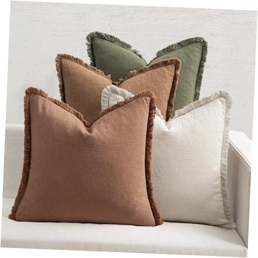  Decorative Couch Pillow Covers Neutral Linen 20" x 20" (Pack of 4) Brown Green