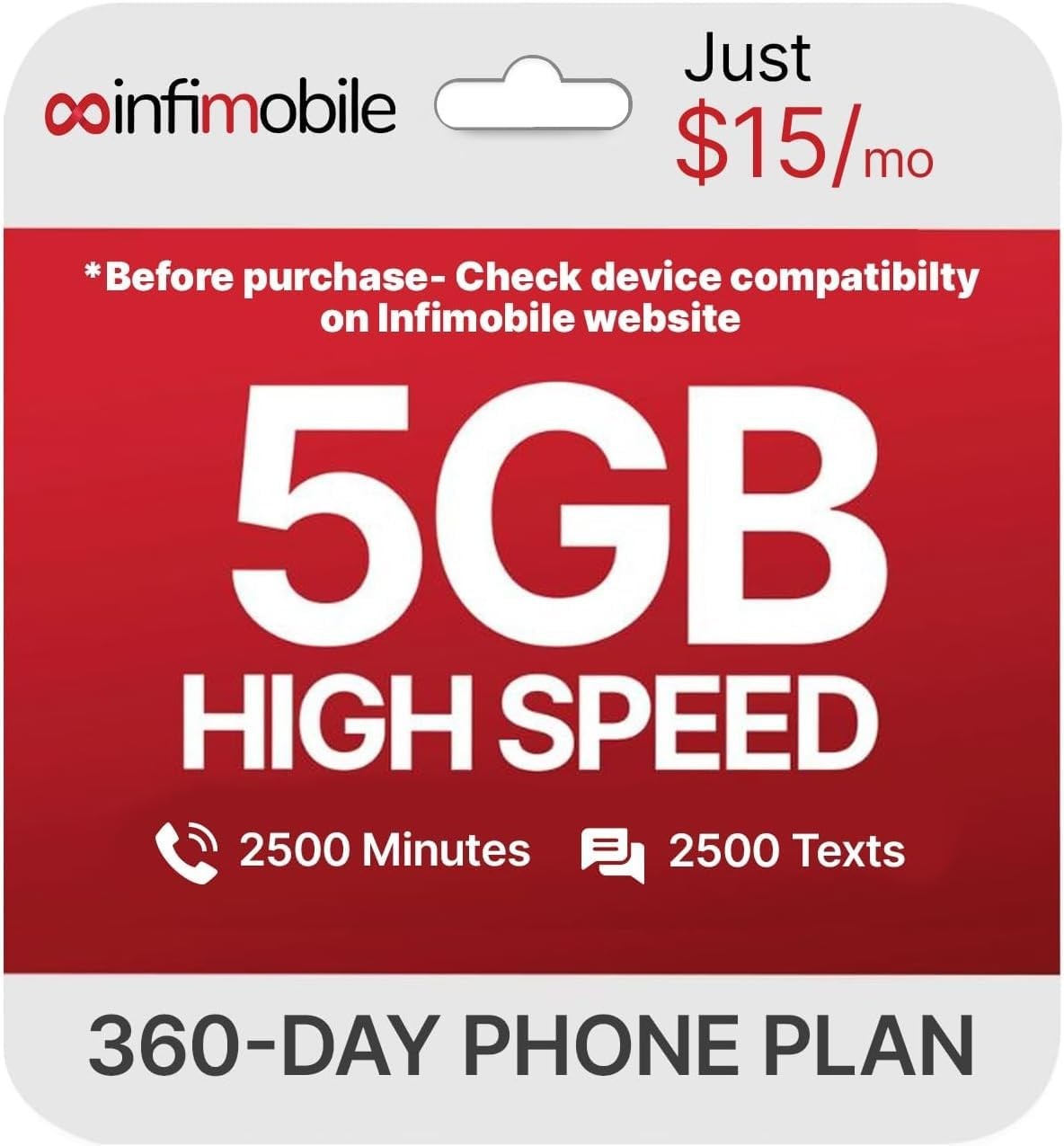 Infimobile 12-Month Prepaid SIM Card 5GB Data 2500 Mins/Texts Nationwide 4G/5G