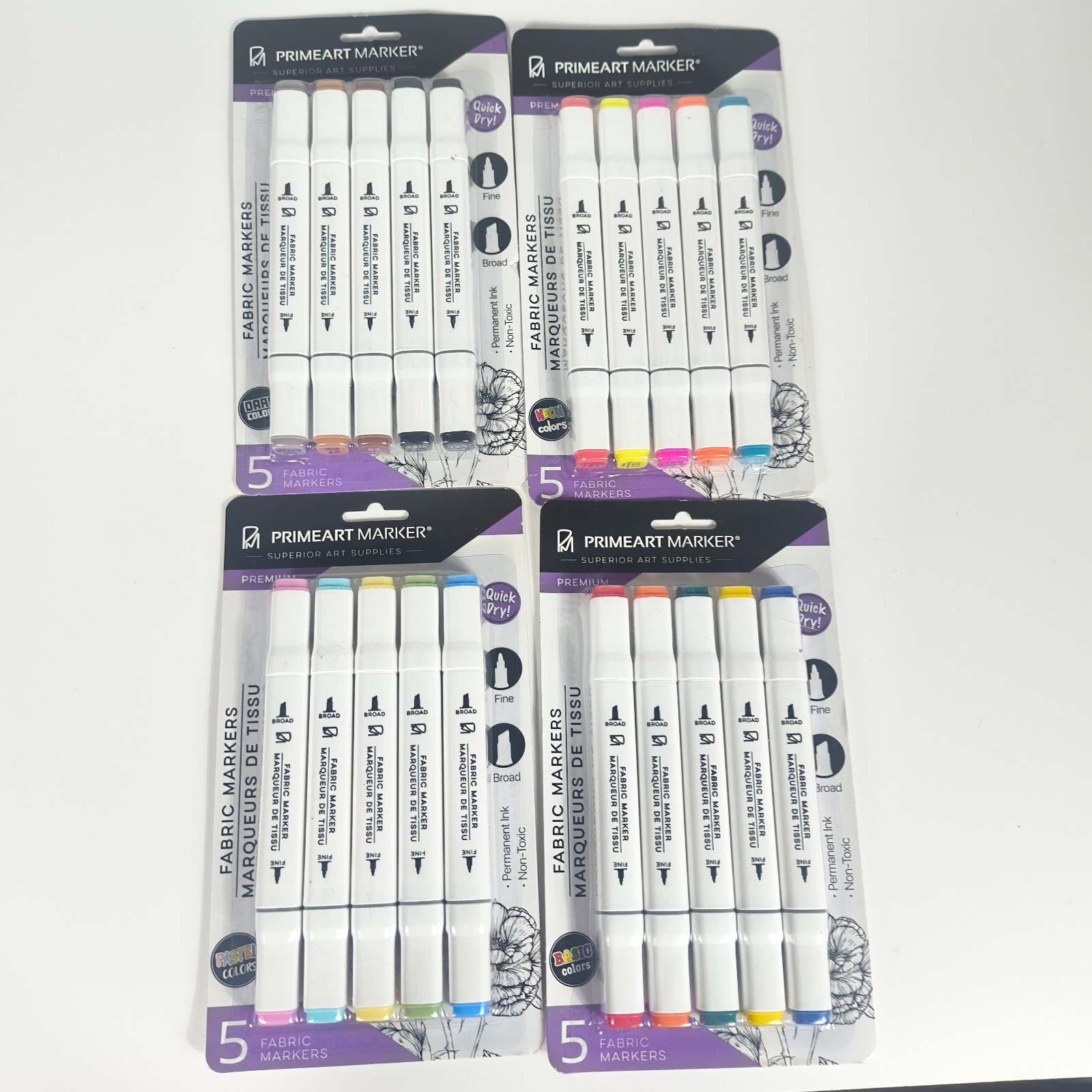 Lot of 4 PrimeArt Fabric Markers Sets 5 Pack Each Permanent Fabric Paint Markers