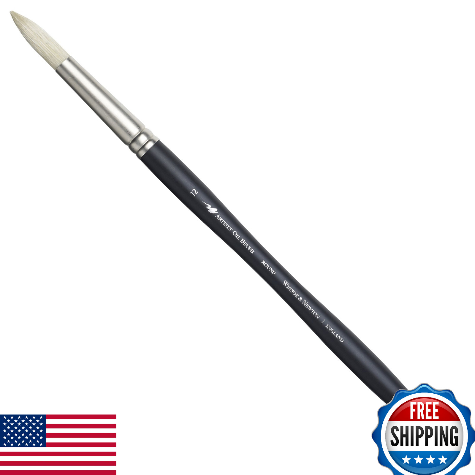 Winsor & Newton Artists' Oil Hog Paint Brush, Long Handle, Round, Size 12