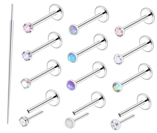  20G 18G 16G Threadless Push in Nose Rings Studs 18g, 2mm top,post length:6mm