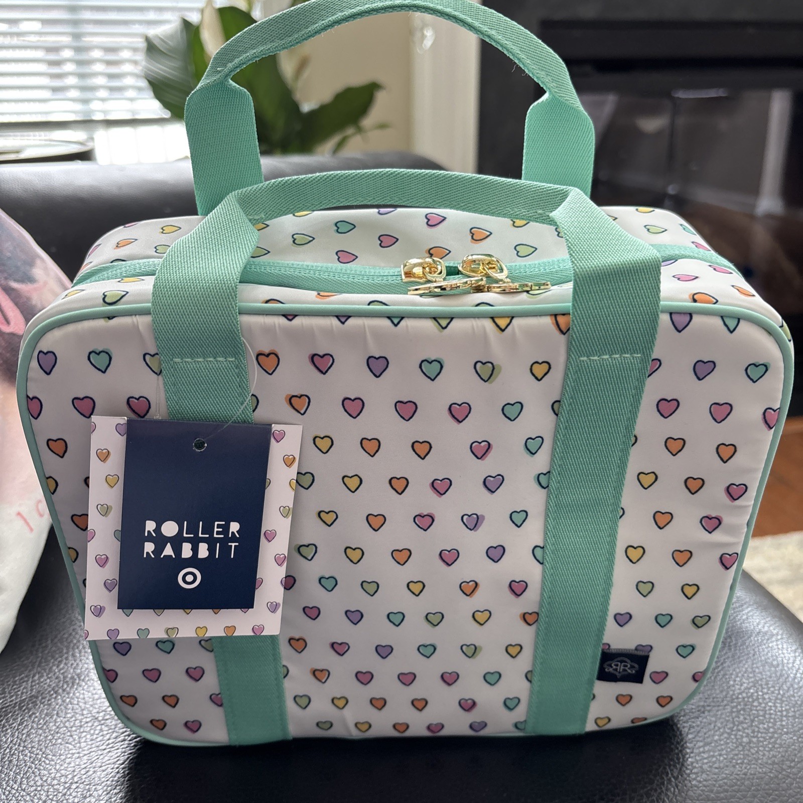 NWT Roller Rabbit x Target Disco Hearts Wave Hanging Toiletry Bag White/Teal