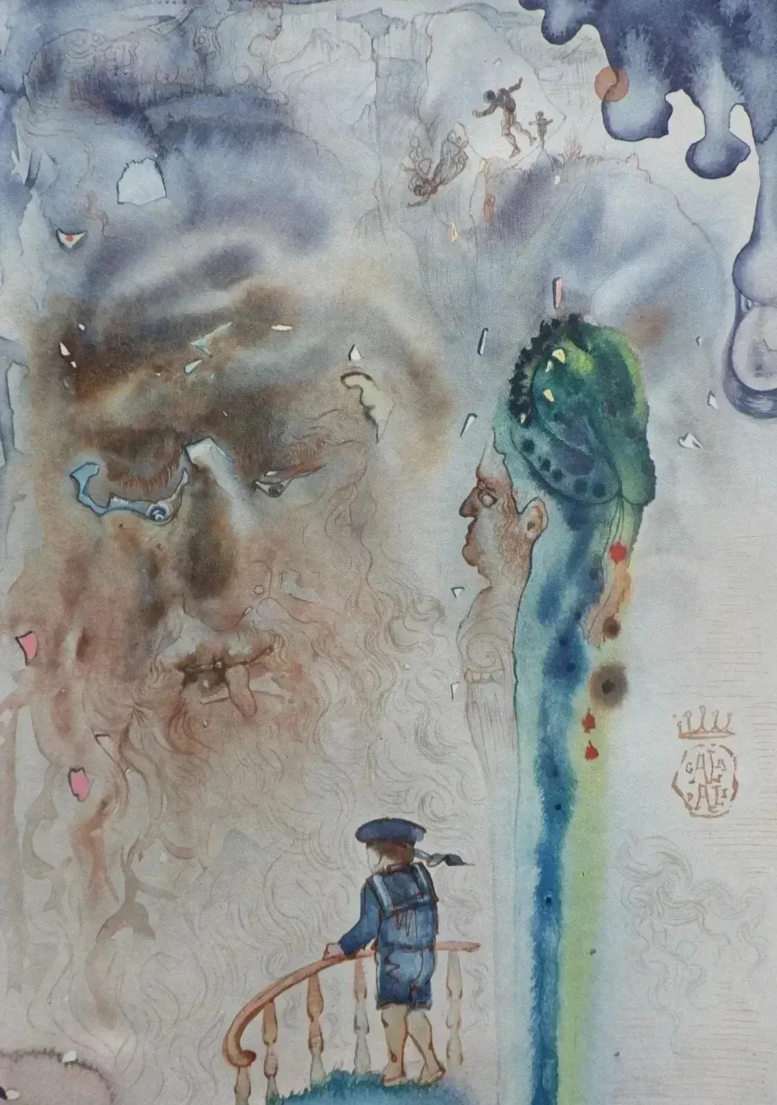 Salvador DALI : Le balcon imaginaire, RARE ESTAMPE signée, 1949 + certificat