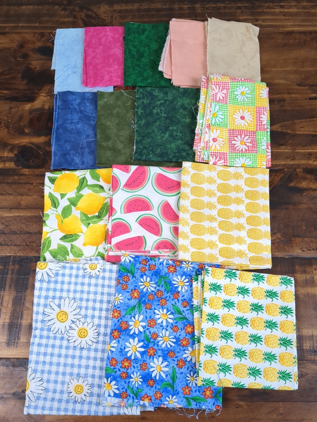 Lot of Fabric Pieces, fruit, flowers, abstract, multicolor