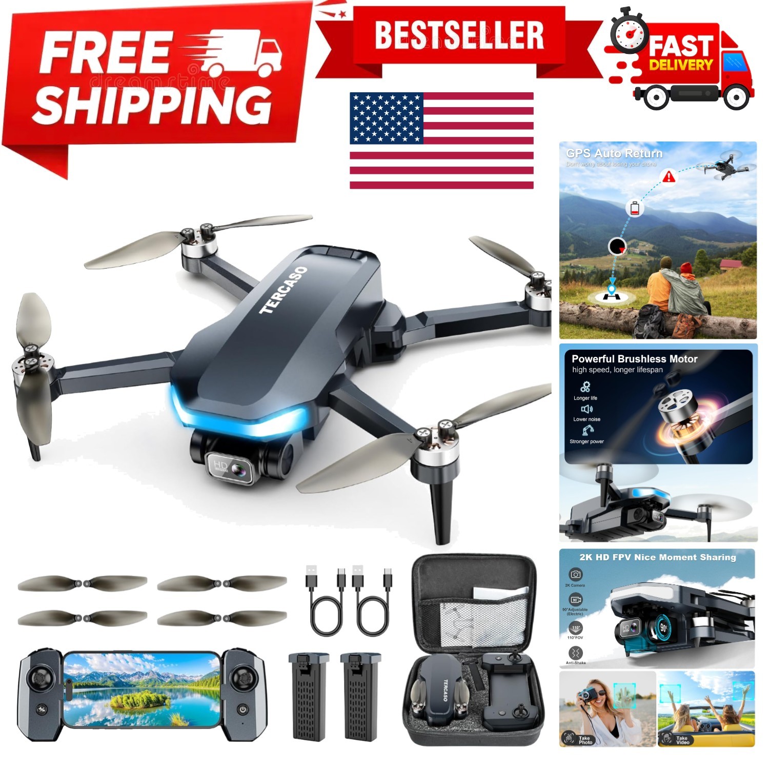 GPS Drone with Camera for Adults - 2K HD Camera FPV Live Video, GPS Drone wit...