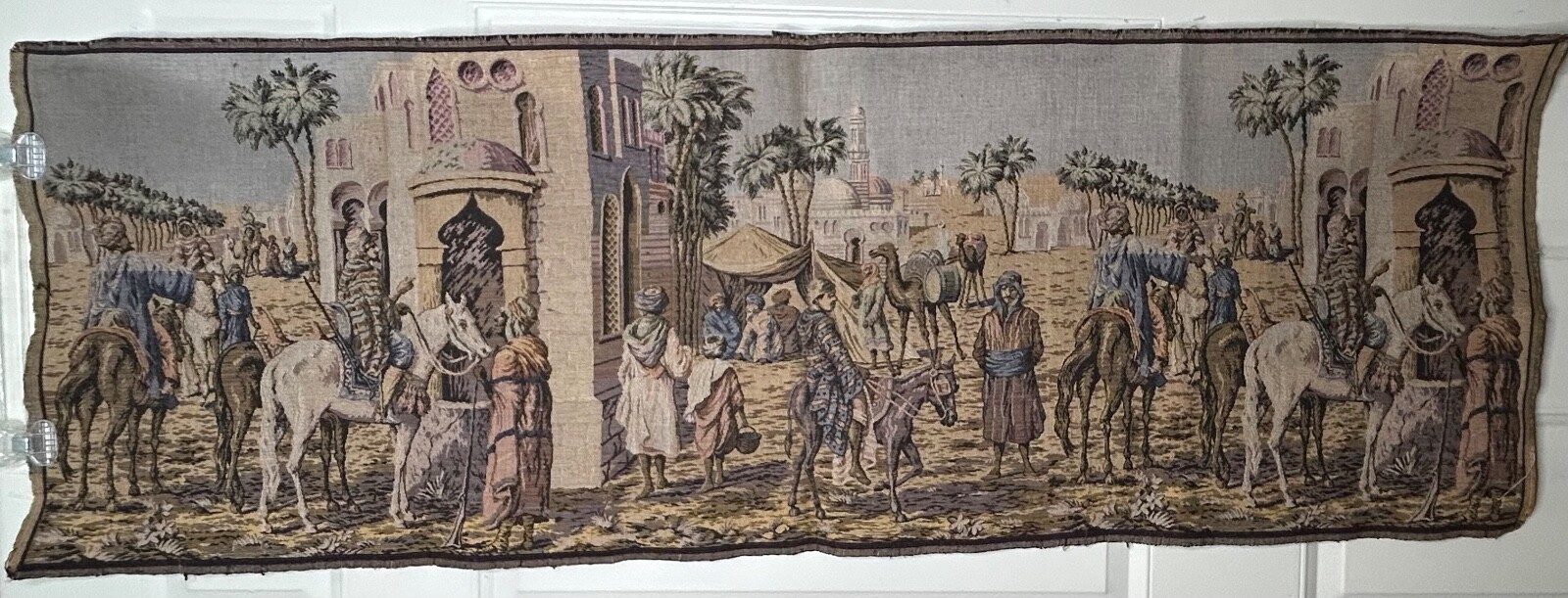 Vintage Middle Eastern Scene Wall Hanging Tapestry 19W X 55L Made in Belgium