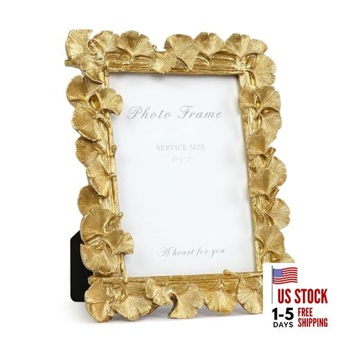  5x7 Picture Frame, Vintage Ornate Gold Resin Frame 5x7 inches Ginkgo Leaf Gold