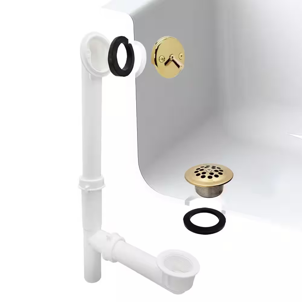 14 In. White Poly Tubular Bath Waste & Overflow Assembly with Trip Lever and Str