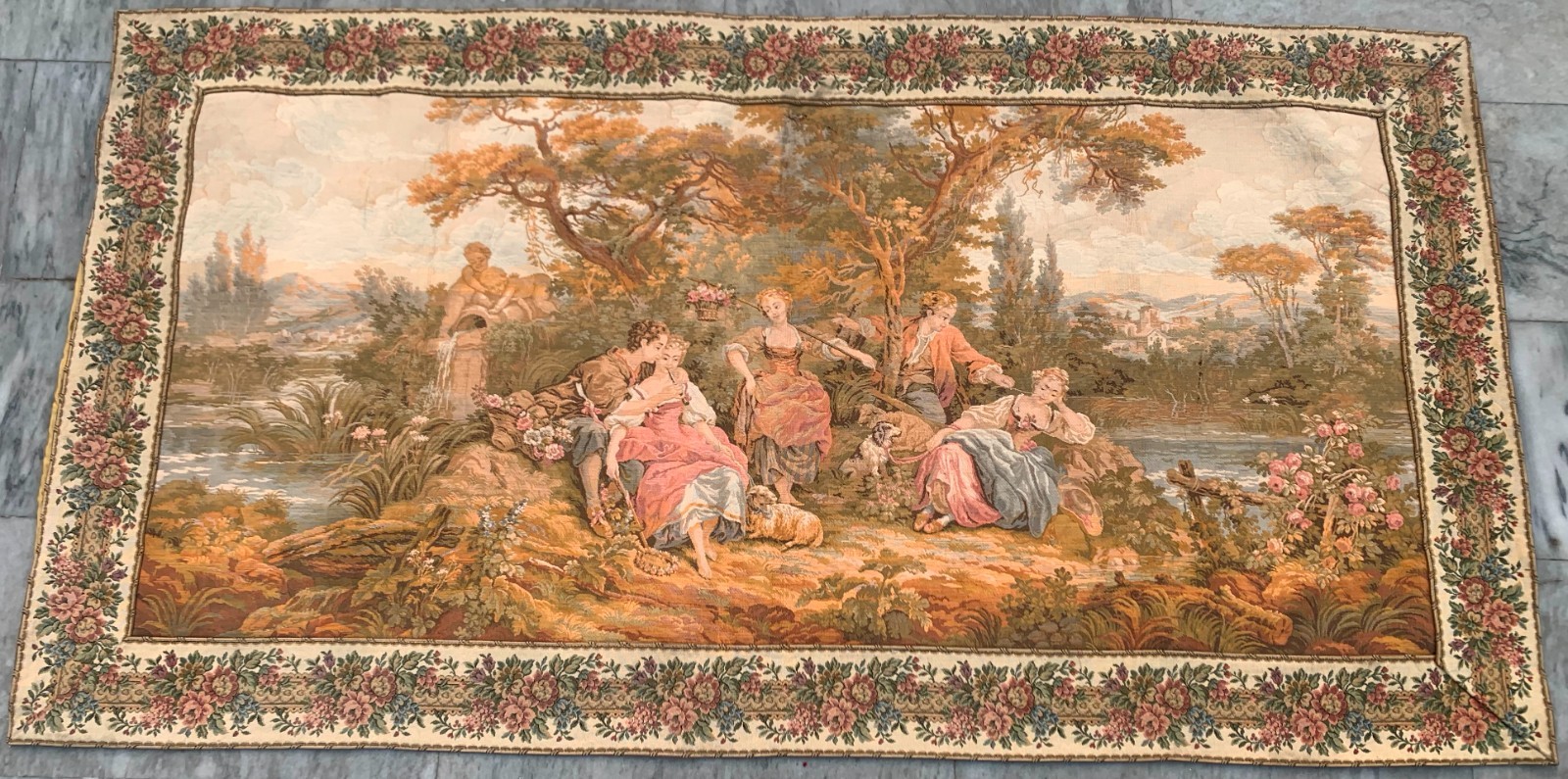 Vintage French Tapestry Medieval Pictorial Wall Decor  Cozy Tapestry 3x6 ft