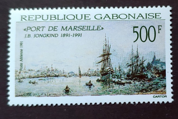1991 BOAT SHIP PORT DE MARSEILLE 500FR VF MNH GABON GABONAISE (STMO)