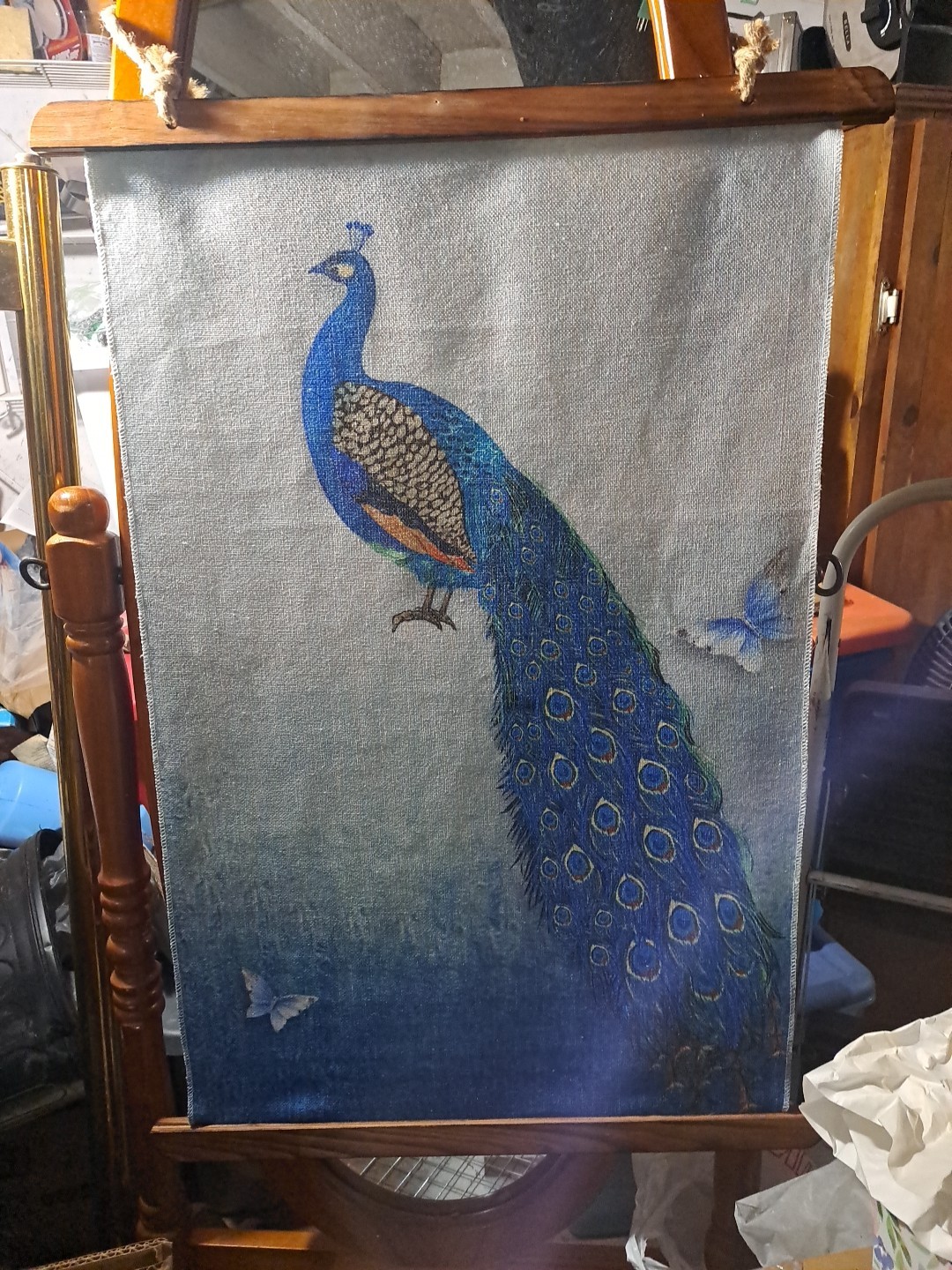 Vintage Peacock Tapestry Wall Hanging Art Deco Retro Woven Tapestry 23x30 