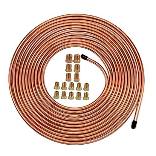  Upgraded Brake Line Tubing Kit - 25 Ft. of 3/16 Copper Coated Flexible Gold