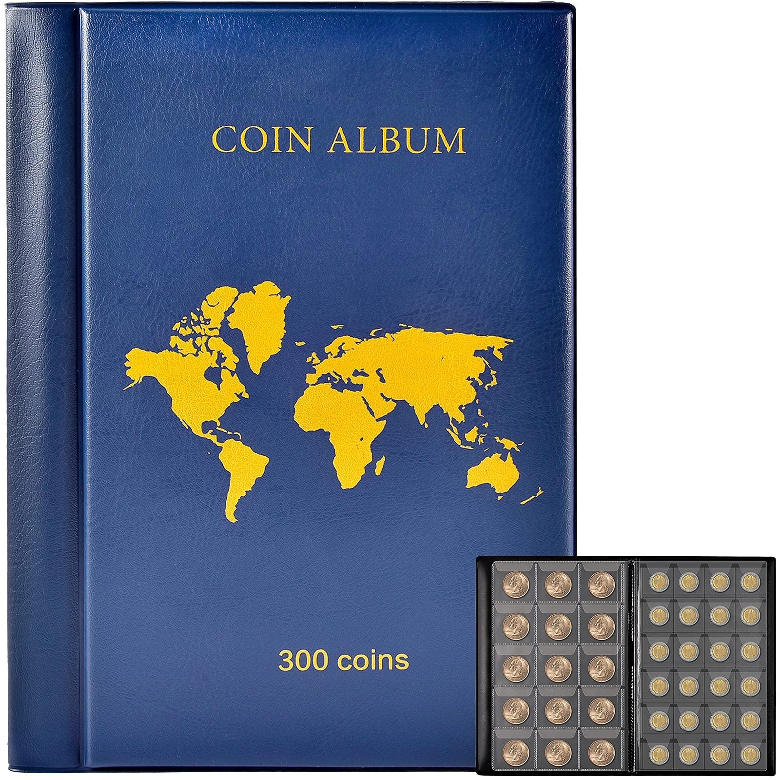 Coin Collection Book Holder Album for Collectors, 300 Pockets Coin Collection...