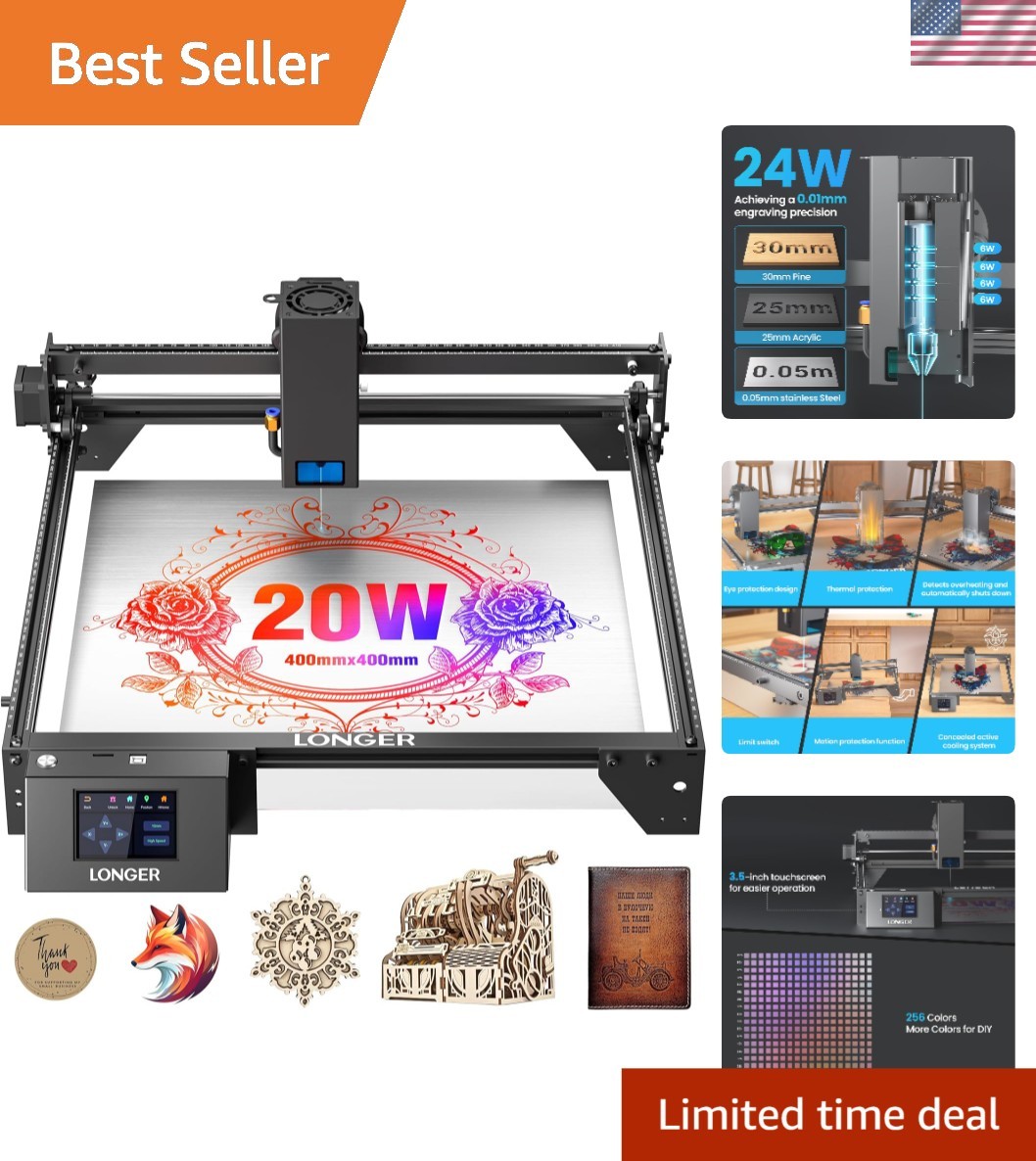 High-Power 20000mW Laser Cutter - Multi-Material Engraving with Safety Features