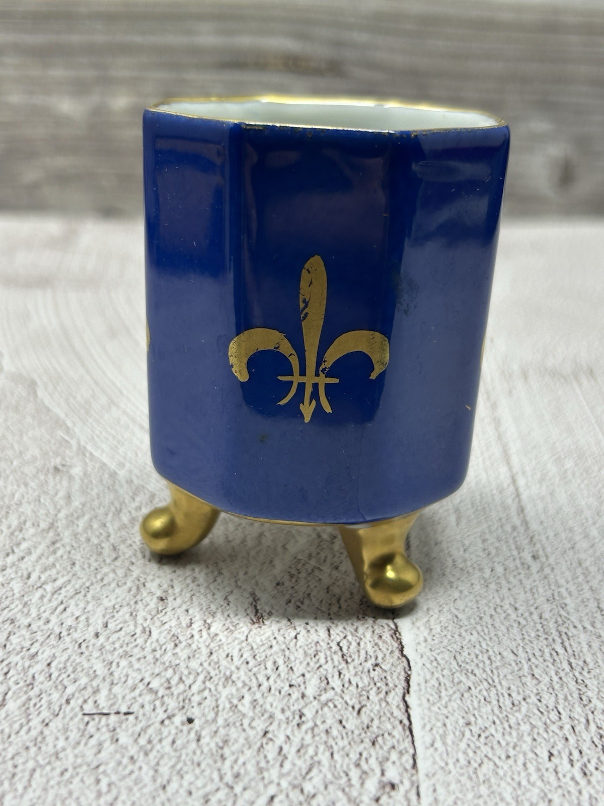 Vintage Limoges France Deca Mini Porcelain Cachepot Planter Blue Gold