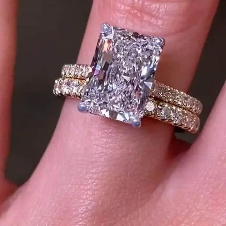 4.60 Ct Radiant-Cut EF/VS1 Lab Grown Diamond Engagement Ring Set 14k Yellow Gold