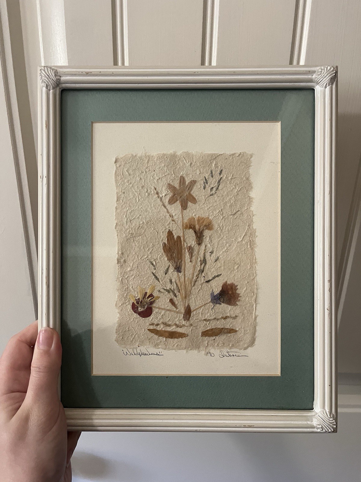 Vintage 1990 Framed Pressed Flowers Wildflower Collage Original Folk Art