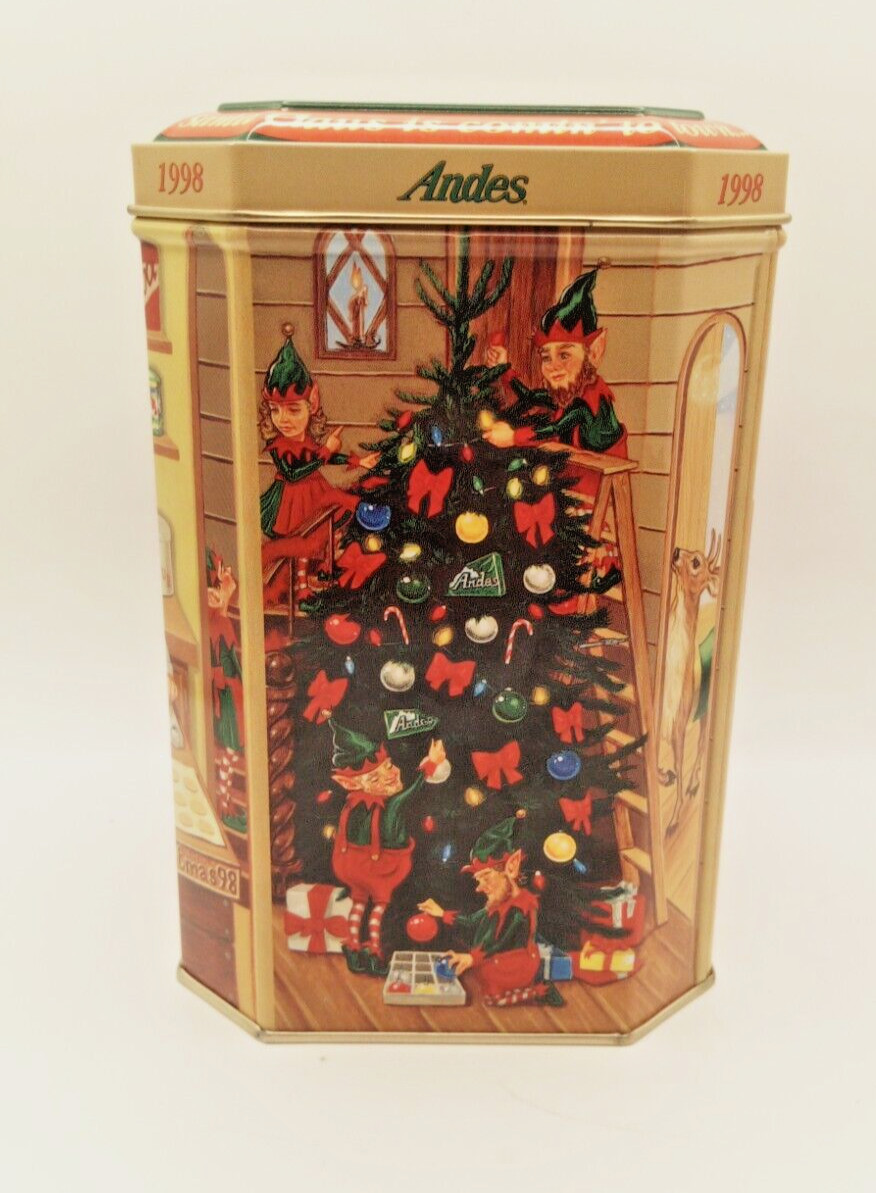 1998 Christmas Andes Chocolate Creme De Menthe Metal Tin Storage Container  