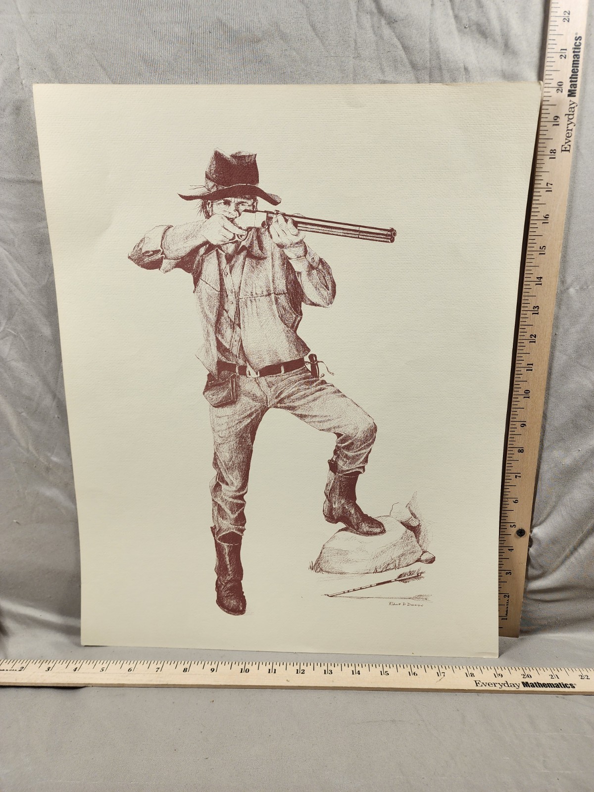 Vintage Robert D. Dorman Western Cowboy Mountain Man Art Print Standing Rifle