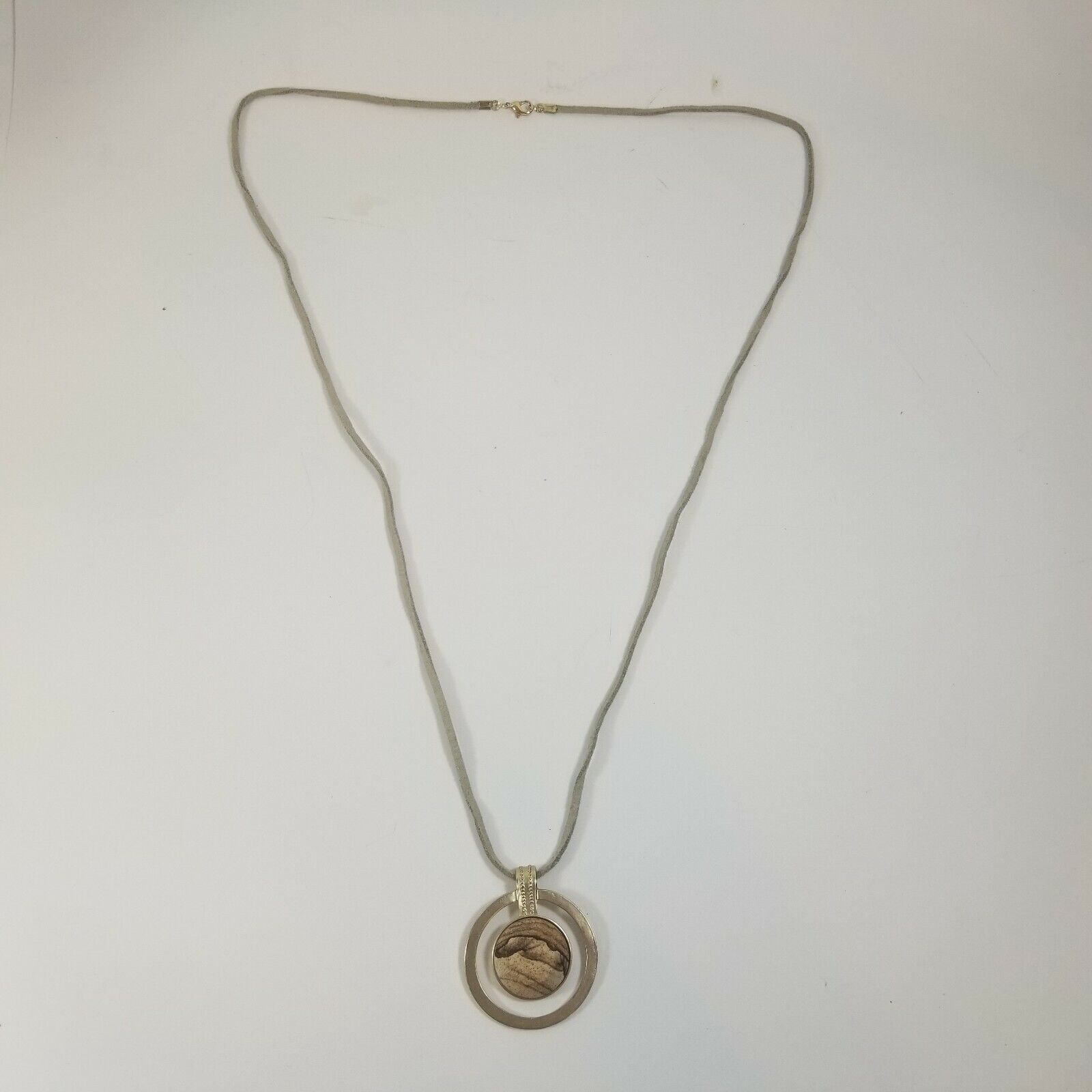 Gold Toned Pendant Necklace Circle Round Flat