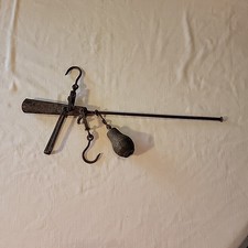 Antique Cast Iron Hanging Beam Balance Cotton Tobacco Scale Hooks Weights Farm