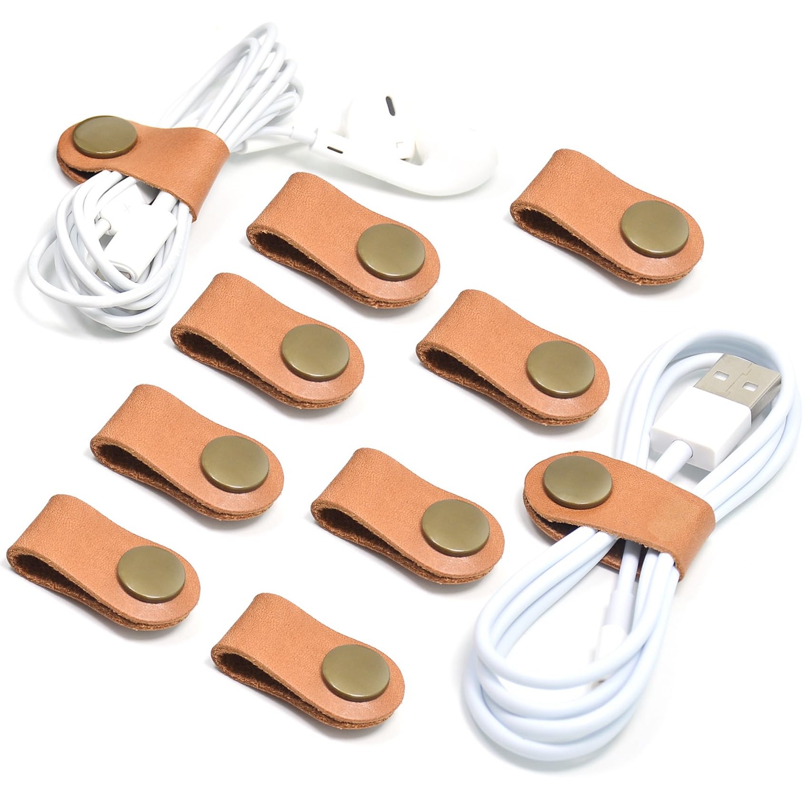 CAILLU Cord Organizer 10 Pack,Cord Holder,Cable Light Brown 