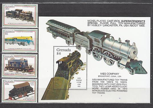 Grenada - Post 1992 Yvert 2189/92+H.305 ** MNH Trains