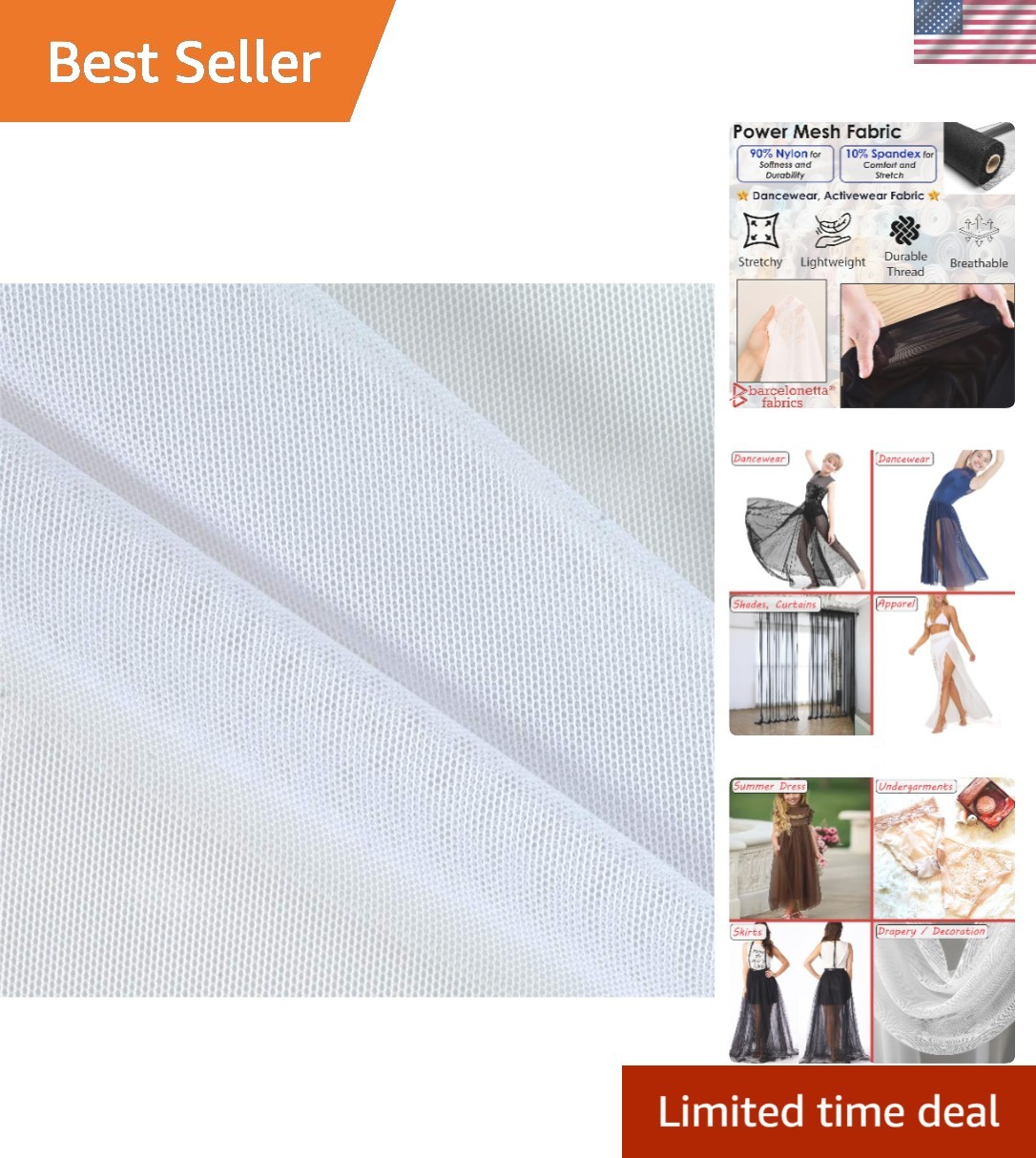 Power Mesh Fabric | 4-Way Stretch | Dancewear, Sportswear Fabric | 60" Wide |...