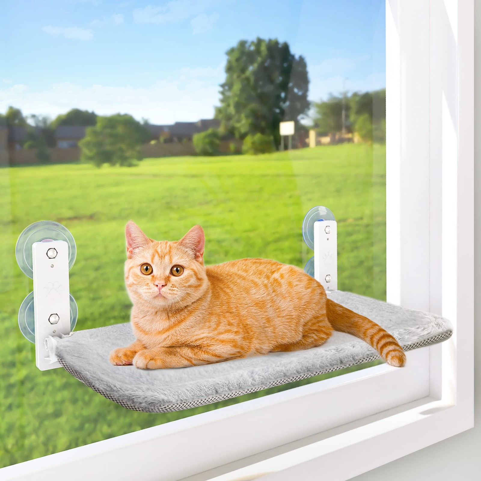 Cordless Cat Window Perch Hammock 4 Suction Cups Reversible AMOSIJOY Foldable