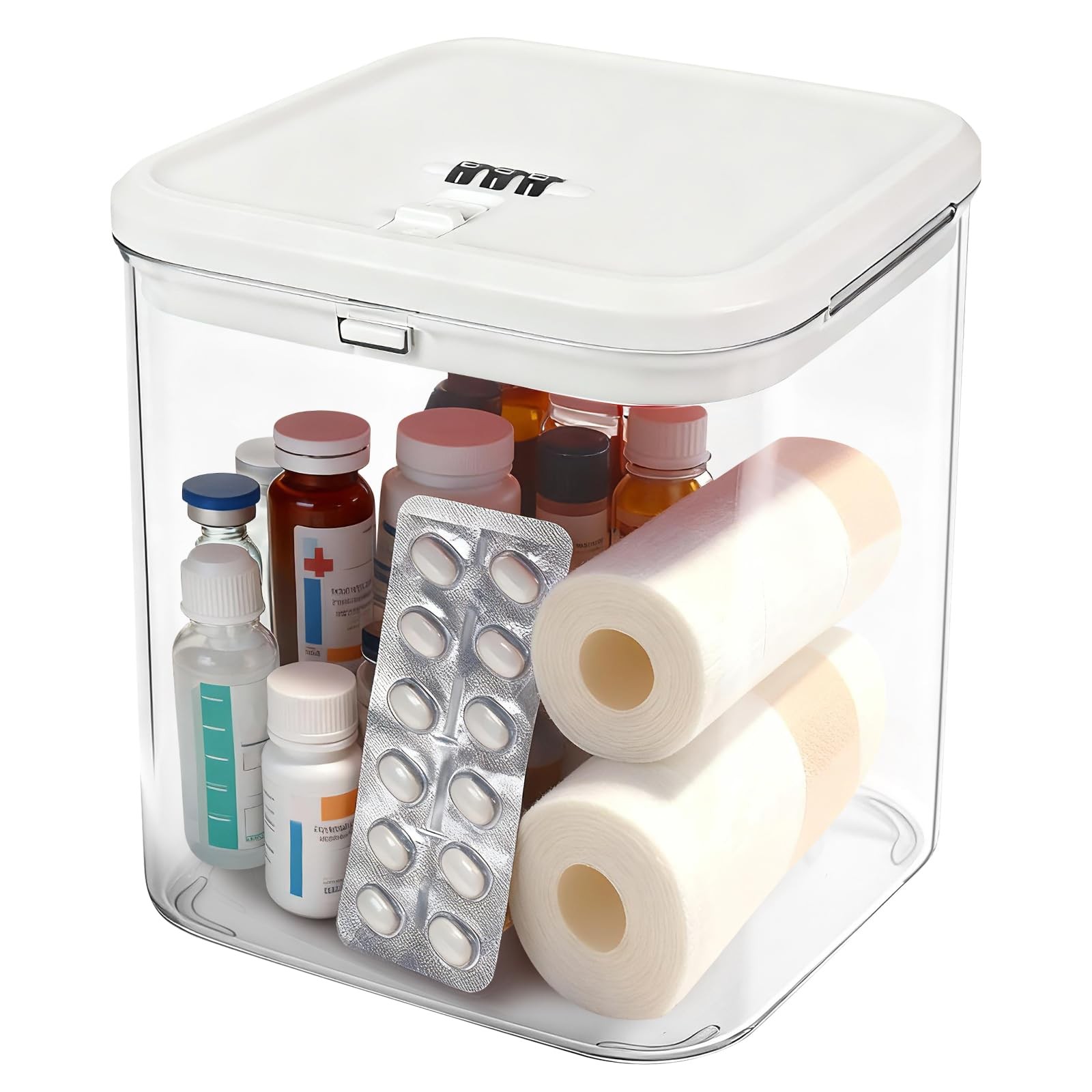 Small Lock Box for Safe Medication,Clear 5.5 x x 6.1 inches, White Lid 