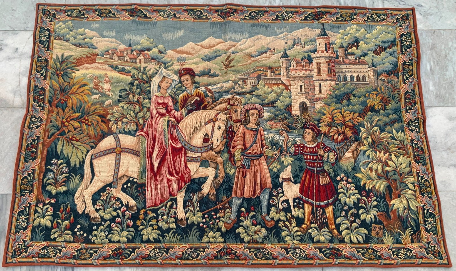 Vintage French Tapestry Beautiful Pictorial Wall Decor Tapestry 3x5 ft Free Ship