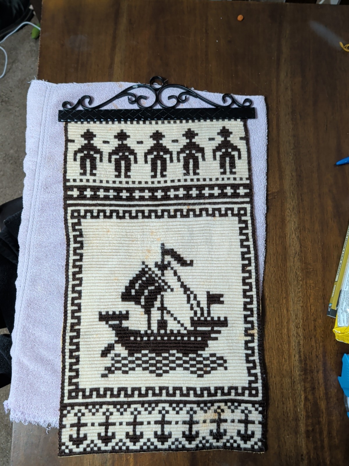 Vintage Scandinavian Tapestry 2ft x 1.5 Ft Hand Stitched  Please Read