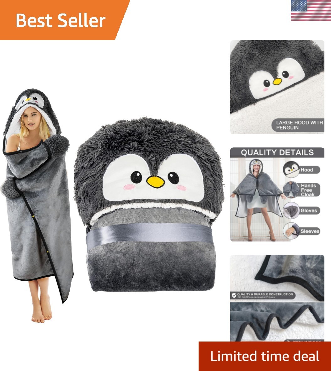 Penguin Wearable Hooded Blanket for Adults – Fuzzy Super Soft Warm Cozy Plush...