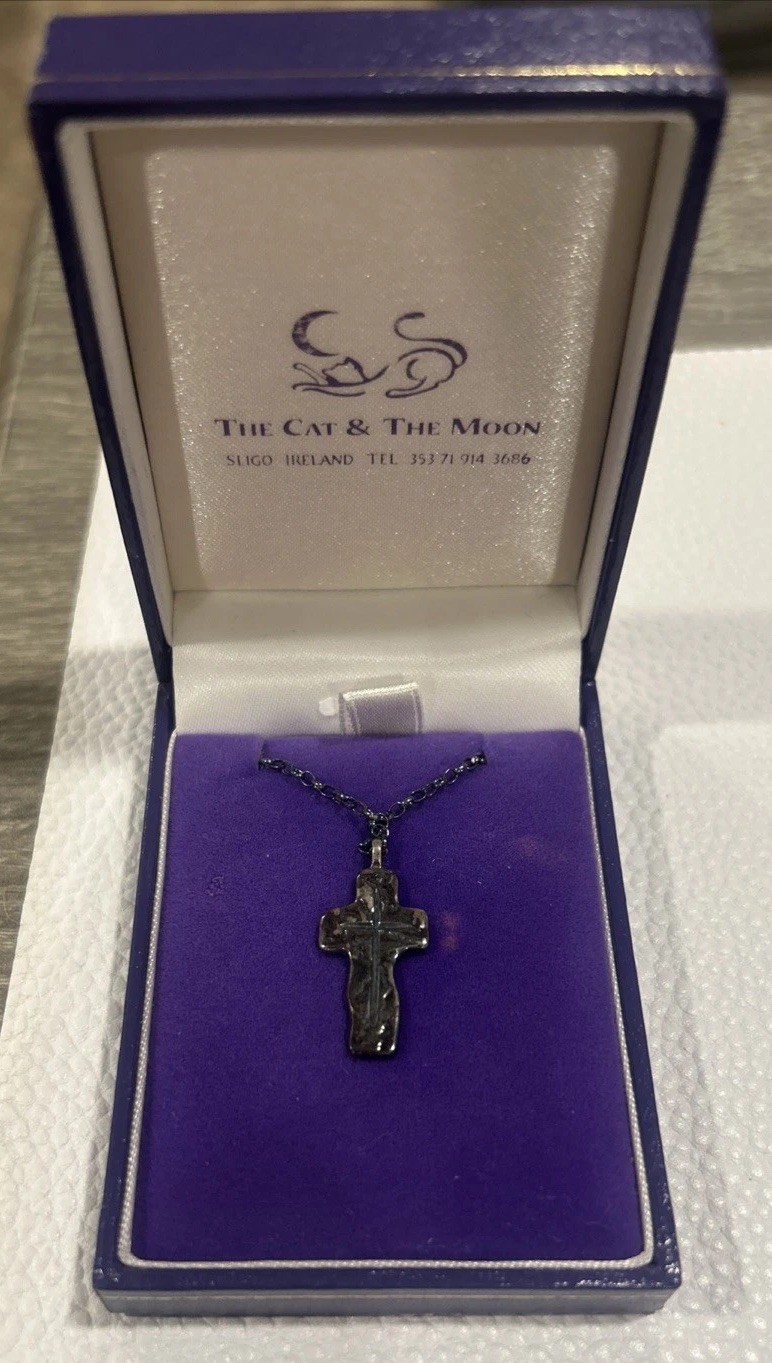 Sterling Silver 925 Handcrafted Irish Rustic Style Cross Pendant Necklace