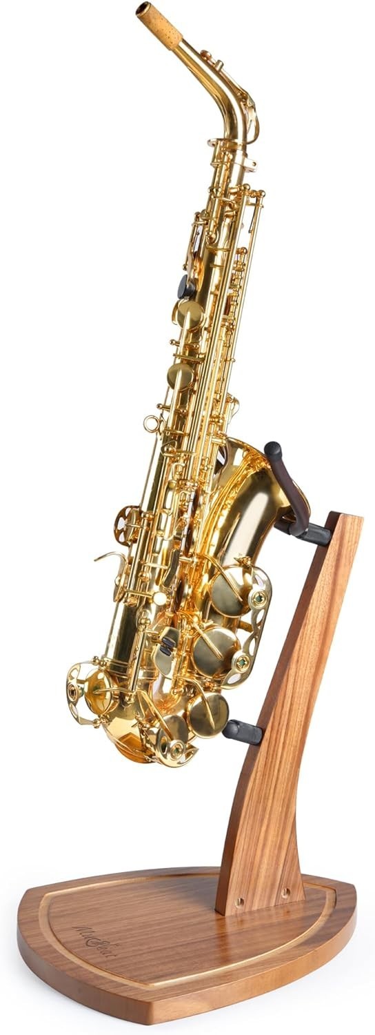 Handcrafted Zebra Grain Wood Saxophone Stand for Alto & Tenor - Silicone Yokes