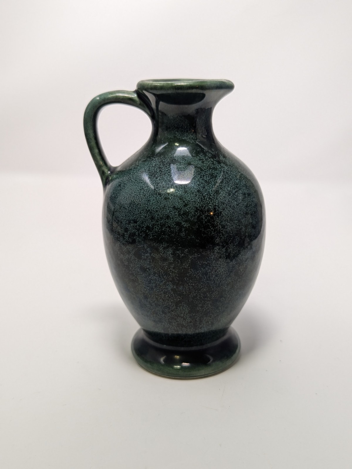 Old  Toned Green Small Jug Vase Marbled Sponge Effect Unmarked