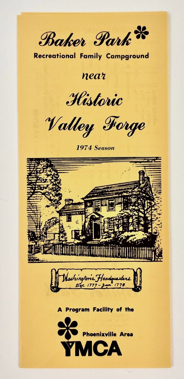 1974 Baker Park Campground Valley Forge Pennsylvania VTG Travel Brochure YMCA PA