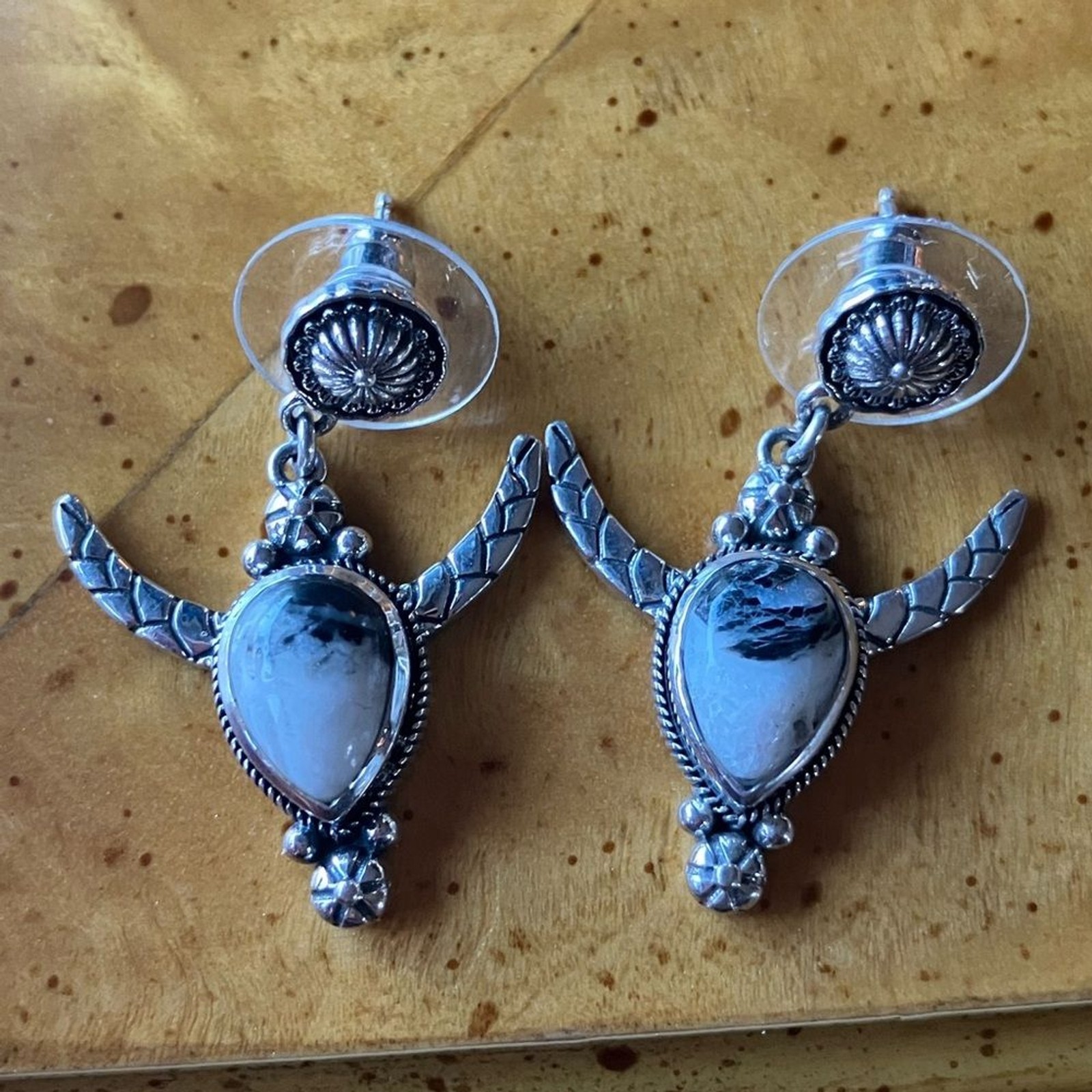 White Buffalo Turquoise Sterling Silver Earrings